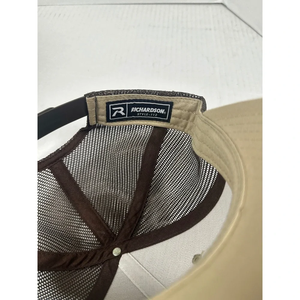 Richardson 112 Trucker Hat Tan Mesh‎ Embroidered Fish Logo Adjustable Snapback